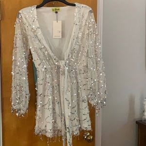 NWT white with silver sequins romper